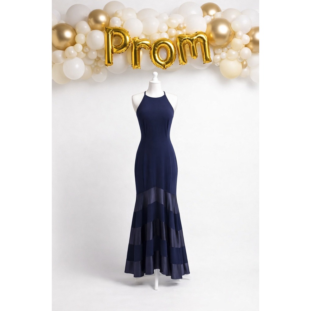 Jessica McClintock‎ Halter Maxi Dress 6 Blue Prom Evening Gown Formal USA NWT